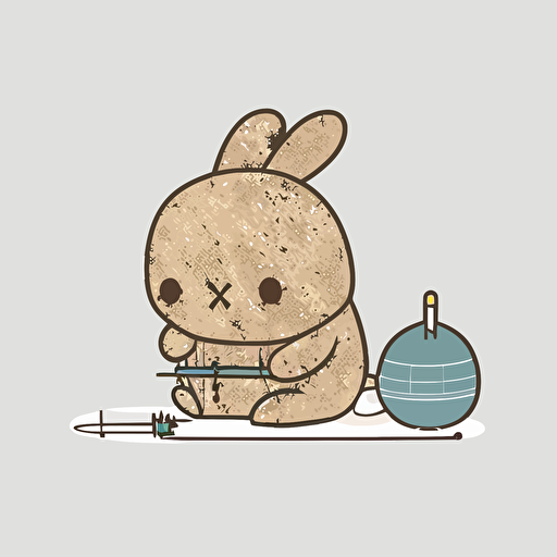 a simple vector logo of a bunny sewing with a needle and thread