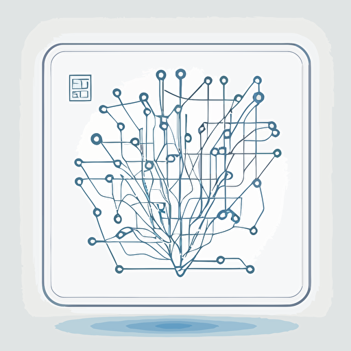 icon, simple vector blueprint, neural network, white background, square