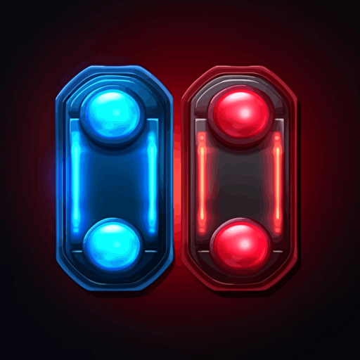 2d game, red and blue button side by side. Glowing, 2d but special effects, vector style