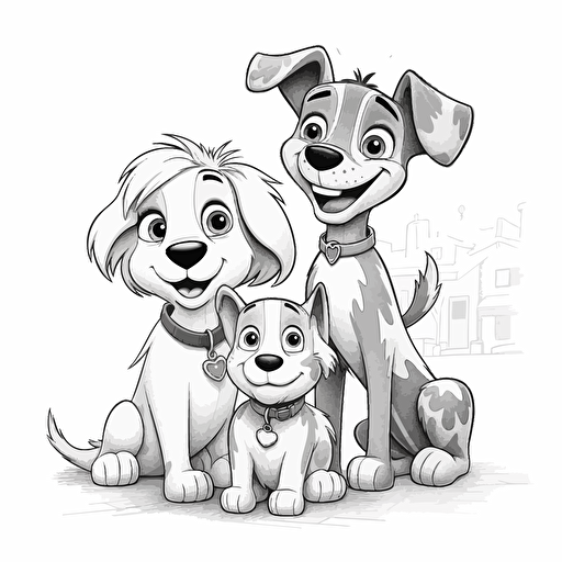 Pixar style 2d vector drawing coloring page of a dog and best friends.