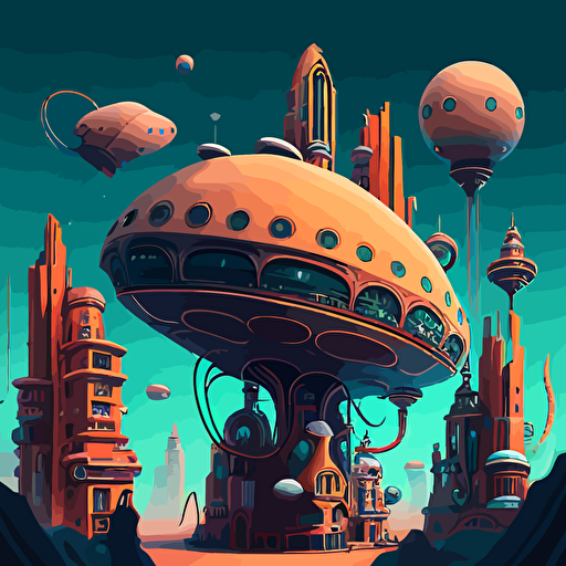Imagine a futuristic alien cityscape on a distant planet, with towering structures made of otherworldly materials and glowing with otherworldly energy. There might be strange vehicles flying through the air or strange creatures wandering the streets. Get creative and use your imagination to bring this unique city to life in vector form.
