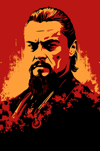 leonardo dicaprio in django unchained, front view, poster, vector, gritty, detailed, red background,