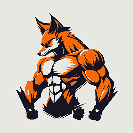 muscular fox with dumbbell logo, futuristic and minimalistic, flat in vector style without background, without text