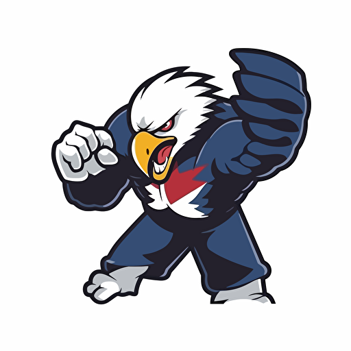 bald eagle in an attack pose, dressed as the american flag, looking very patriotic, vector sticker cutout white background