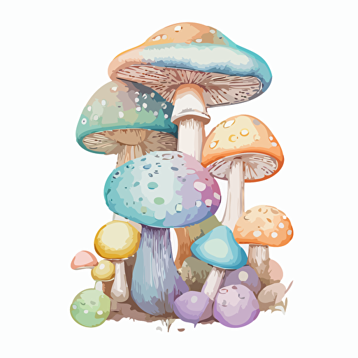 handdrawn mushrooms, vector art, pastel colours, isolated white background