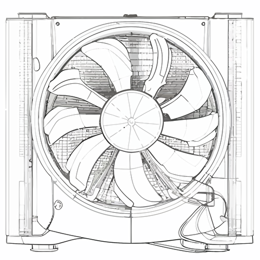 front view, digital line vector drawing of cooling fan
