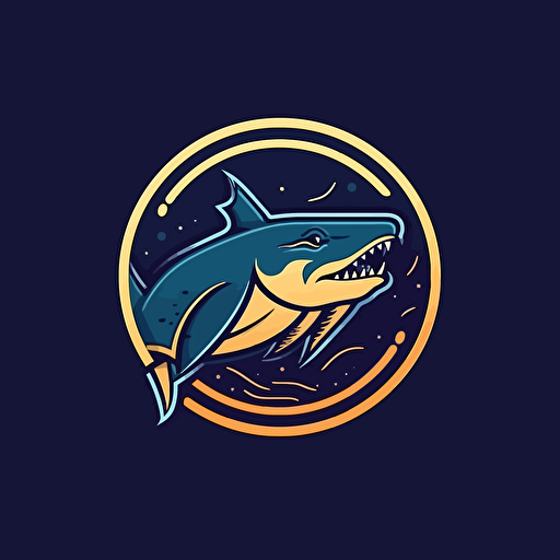 a side profile vector logo with a circular outline of mythical creature that has the body of a shark and the head of a wolf