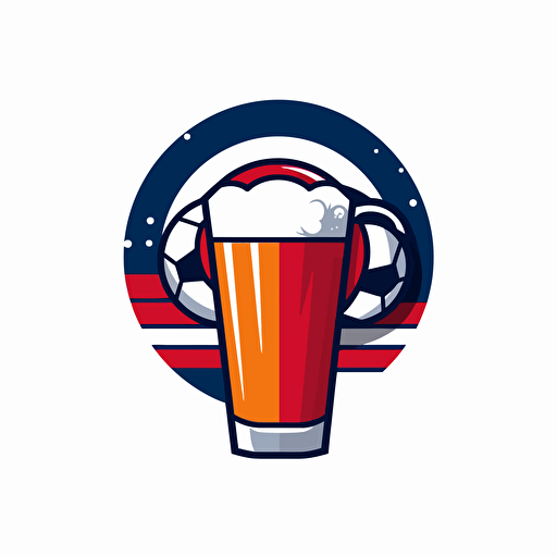 soccer logo club, soccer ball and glass of beer in background, red and blue stripes, Lindon Leader, white background, vector, vector art, minimalist
