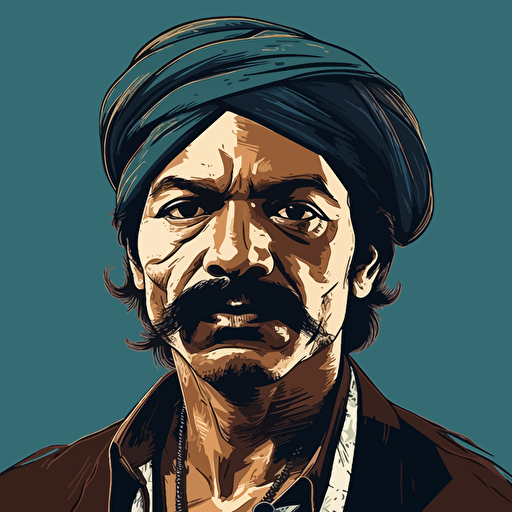 vector art style 42 year old Indian man in the style of Micheal Parks
