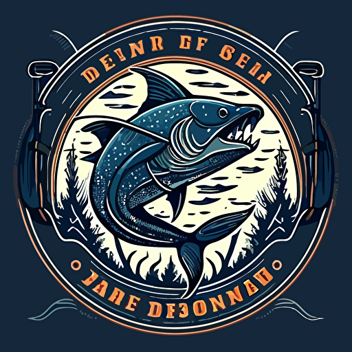 deep sea big game fishing logo, simple, vector style, flat colors, line shading, no gradients