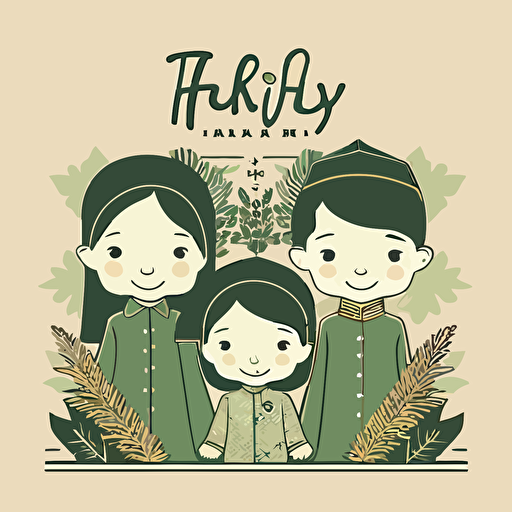 selamat hari raya greeting card with kids infront, cute vector art