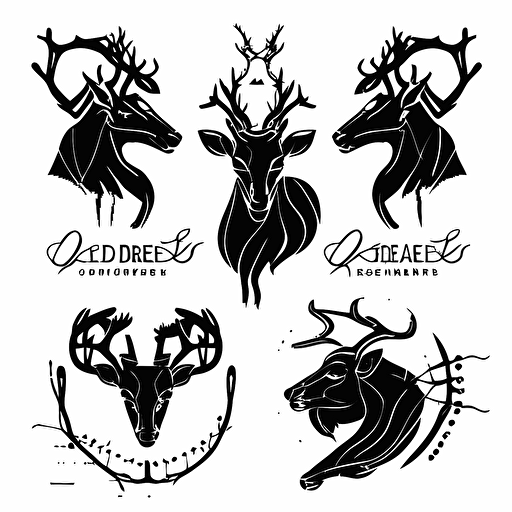 set of black deer logos, black ink vectors, white background