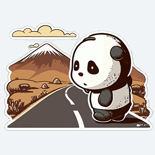 sticker, panda bear walking down a road, kawaii, vector, contour, white background s 1000