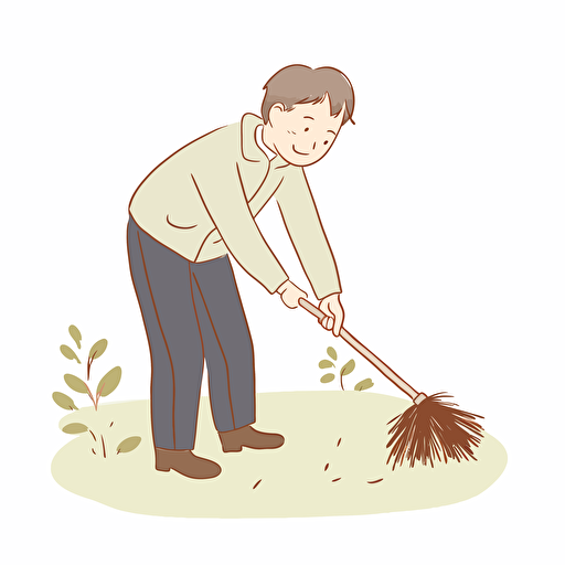 Vector, a balding man is using a lacrosse stick :: 4 to clean leaves :: 1 out of a swimming pool :: 2