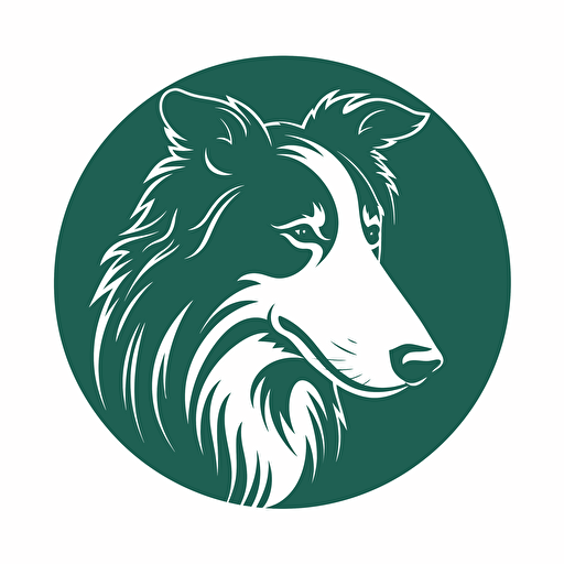 A vector logo of a Collie for a dog grooming business, simple, memorable, competent, reliable, hard-working, successful, intelligent, blue, dark green