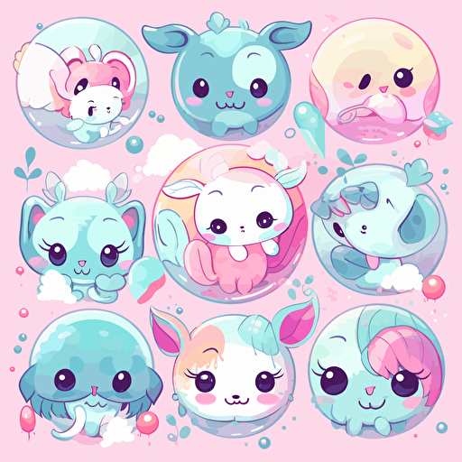 Vector, illustration, cute animals, children, kawaii, happiness, sweetness, cotton,5 caribbean,1 chromatic,1 dripping paint,1 flower of life,1 strobe,1 accent lighting,,1 magnification,,1 baby pink color,1 baby blue color,1 CYMK,1 cyan,1 hot pink color,1 lavender color,1 pastel,1 pink,1 cotton 6144x6144