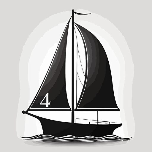 Create a stylized vector shape of a sailing boat that looks like the number four. Flat image, black in white background