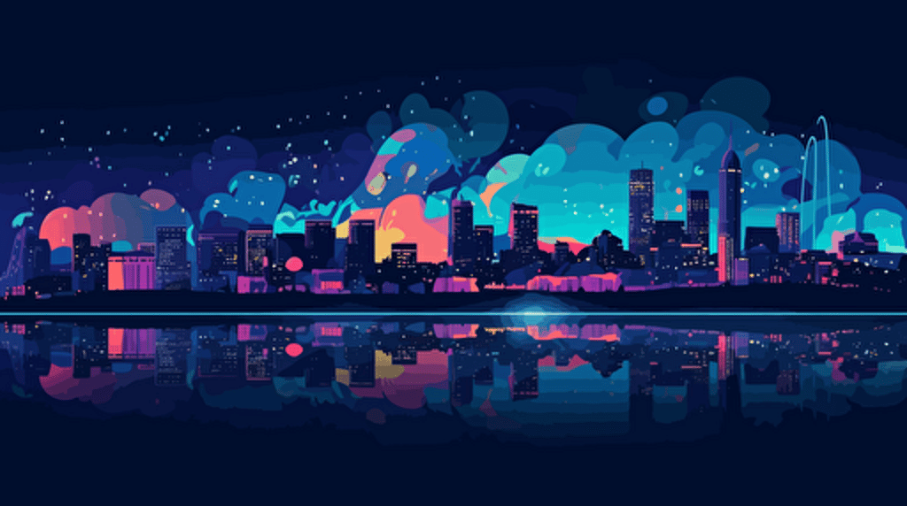 super wide angle of Boston skyline, The Power Of, AI, innovative thinking, art nouveau, vector