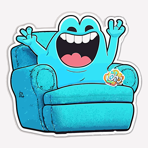 oversized stuffed chair, Sticker, Joyful, Electric Colors, Disney Pixar, Contour, Vector, White Background, Detailed