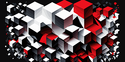 minimalist, vectorized, red white and black colors, print layer , delicacy, elegant, polygon smooth cubic pattern, dark background