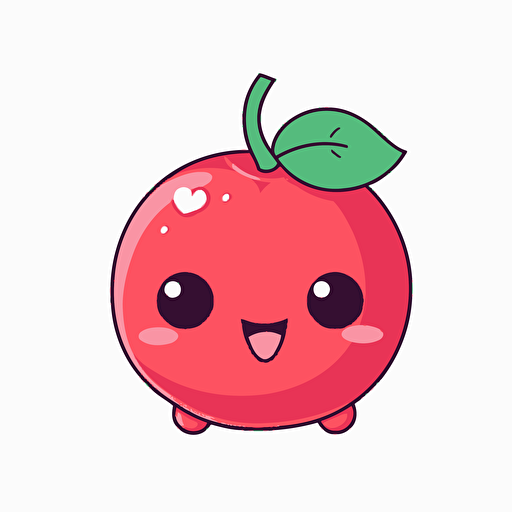 Kawaii cherry, flat, 2D, vector, 16 colors, white background, in anime chibi style