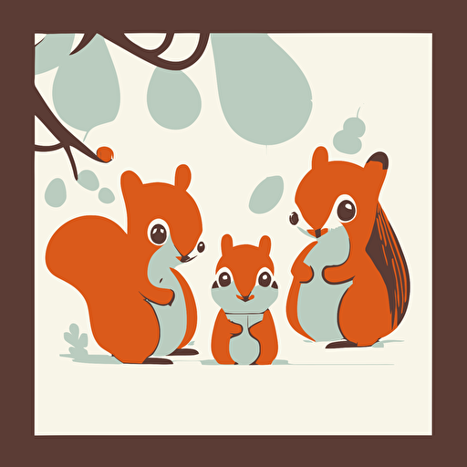 minimalistic flat vector illustration squirrels and nuts simple like baby blanket style