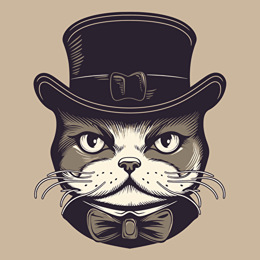 simple vector art cat with a thin mustache and a bonnet