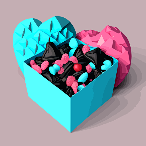 box of candy pink hearts, a baby blue hearts and a chrcoal hearts, fancy, vector