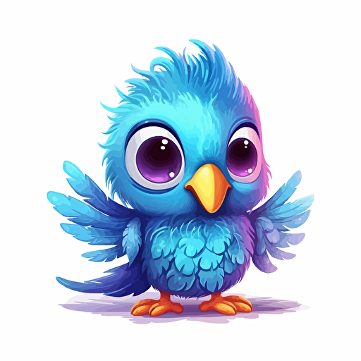 happy, cute, blue bird, big head, large shiny eyes, small wings, small legs, subtle gradients, colorful feathers, vector art, 2d