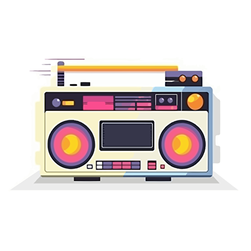 flat vector 8 bit atari pixel art style, cassette boombox, white background