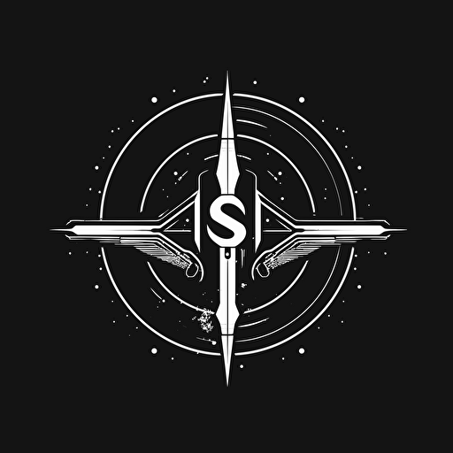 a minimalistic, letter S, lettermark 2d logo image for an AI company with a sword, black and white, vector, dynamic, cyberpunk, award-winning