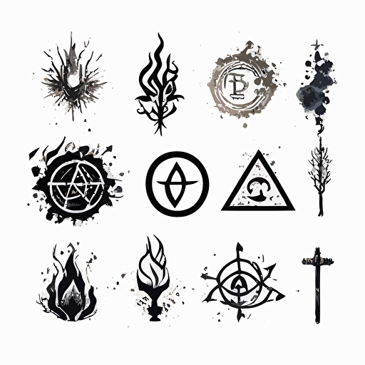spiritual, alchemy symbols, hand drawn vector, white background, minimalist