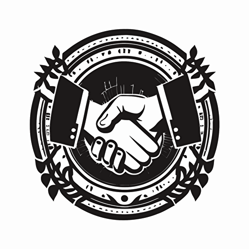 monogram iconic logo of a handshake, retro pictorial, black vector on a white background
