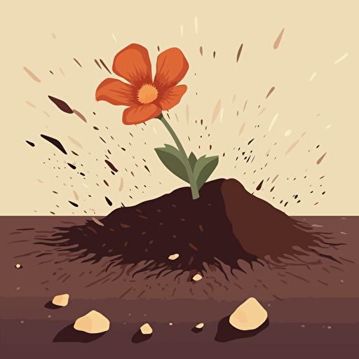 a flower dying in a garden. Petals falling off into the dirt. Vector illustration
