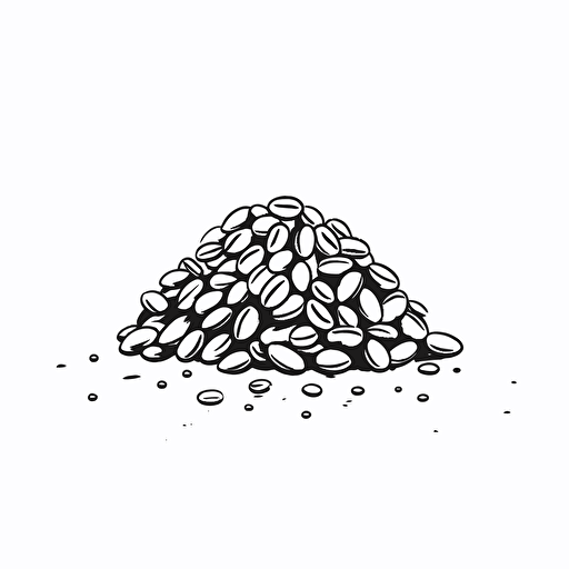 pile of coffee beans vector illustration, black and white, simple, minimalist illustrator, flat illustrations, spontaneous marks, simple line work
