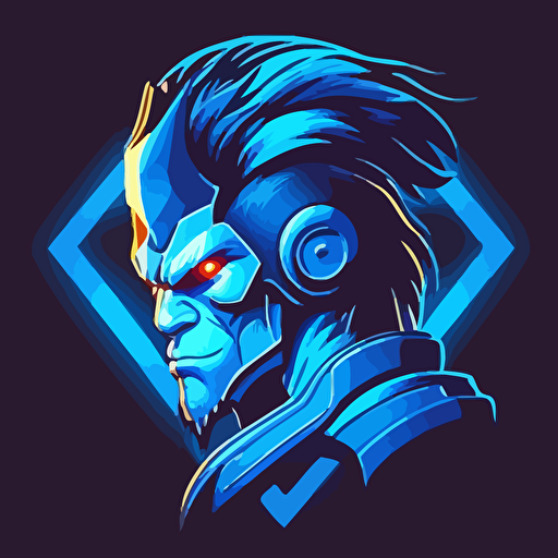 create a blue space monkey warrior, modern minimalist iconic vector logo
