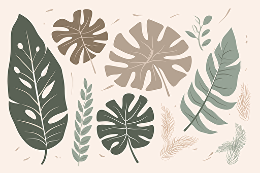 make a vector logo Write SallyBeansWonderland boho style minimal monstera and fern leaves neutral colors