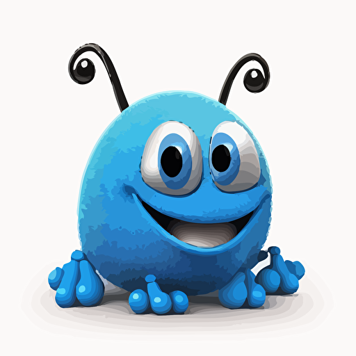 A saturated colorfull baby fur blue beetle, goofy looking, smiling, white background, vector art , pixar style