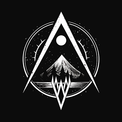 occult moon logo, flat vector, black and white