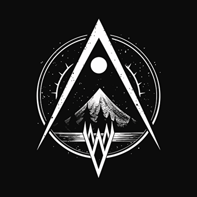 occult moon logo, flat vector, black and white