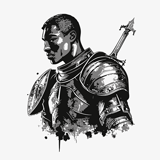 black man knight doodle vector ilustration black and white