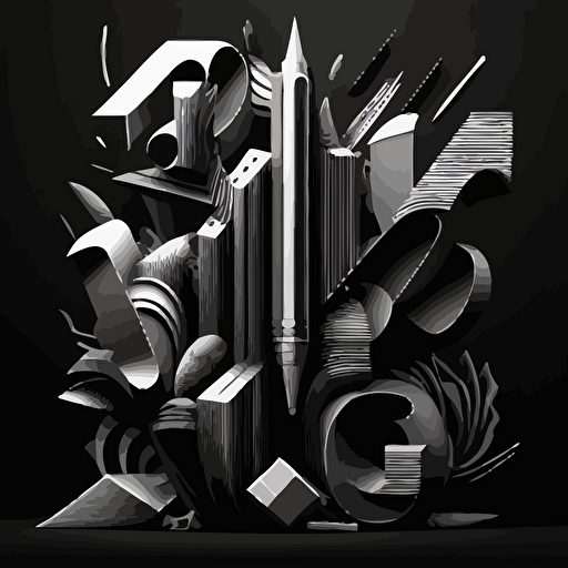 vector 2D logos of pencil::Computer, the letters "GP", black and white, ultra modern, playful