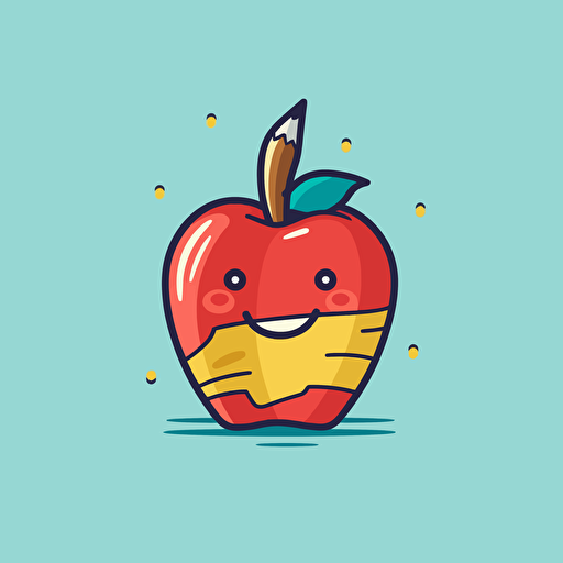 an illustration of an apple and a pencil stylized, vector art style, back to school style, happy colors