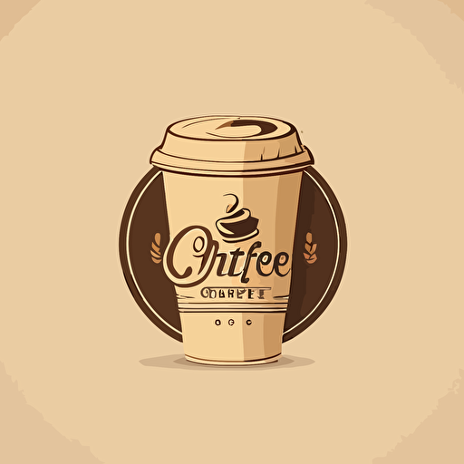 simple flat coffee cup logo for a cafe, beige background, vector style
