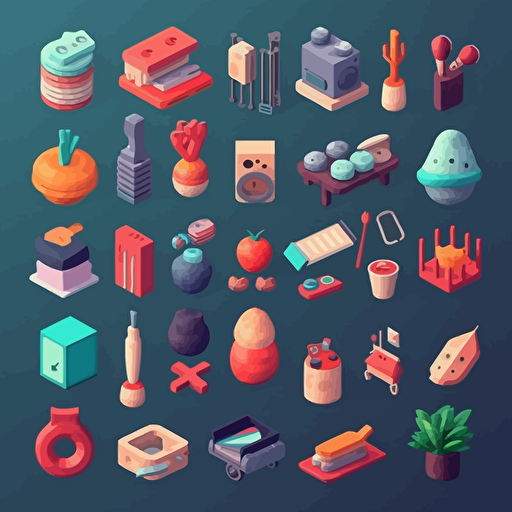 A set of 50 different items, vector art by Martina Krupičková, behance contest winner, postminimalism, digital illustration, flat shading, 2d game art