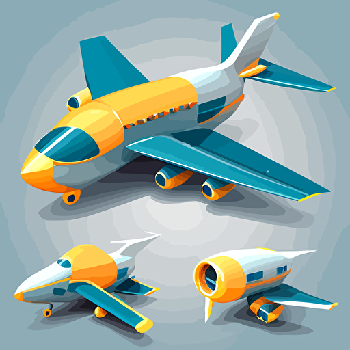 airplane, multiple angles, vector, cartoon
