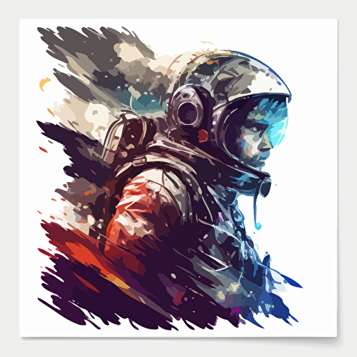 Astronaut with lighting, vector image, 3 colors, wings, clouds, rain,Shockwave
