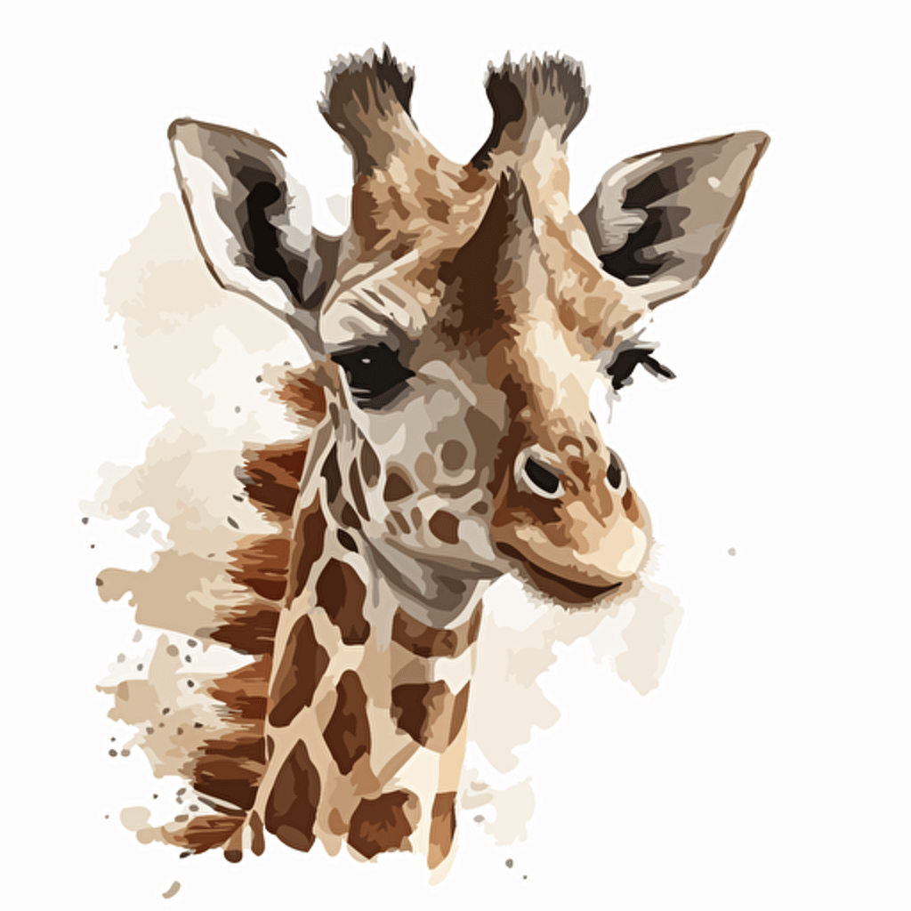 baby watercolor giraffe vector,comic style, white background