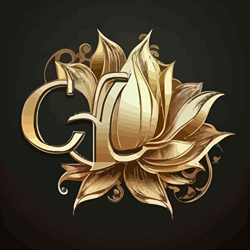 Vector logo with lotus flower and and the letter CG in gold color