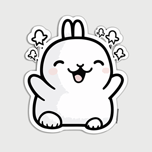 sticker, happy, bunny, kawaii, contour, vector, white background